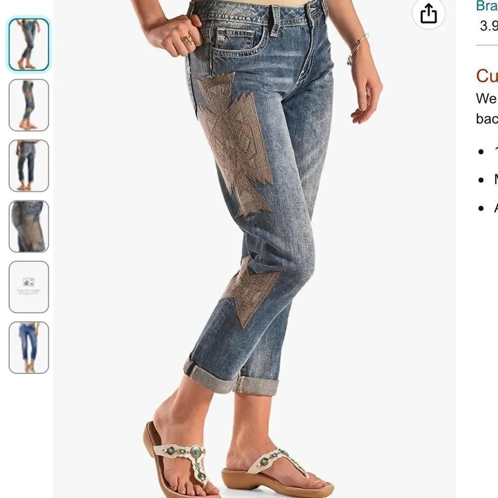 ‎MISS ME AZTEC EMBROIDERED ANKLE JEANS